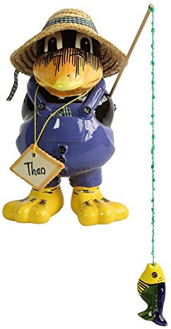 Manufaktur Lichtbogen Gartenfigur Rabe als Angler aus Keramik 26 cm hoch blau