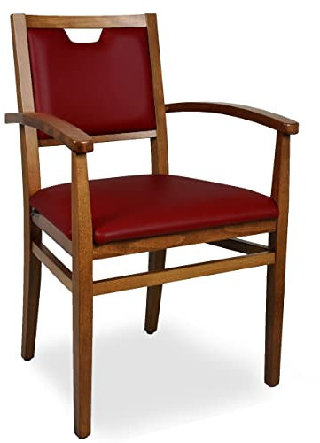 ArredaSì - Chaise avec accoudoirs pour personnes âgées idéale pour la cuisine et la salle à manger, structure robuste en bois couleur noyer, siège et dossier rembourrés et recouverts de simili cuir