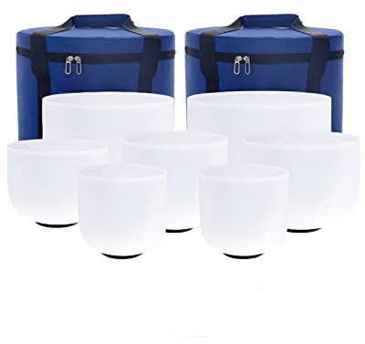 EIFINE 7pcs 440hz 432hz Crystal Singing Bowl Sets 6-12 Inch Frosted Quartz With Carrying Case Medition Sound Yoga (Size : 432hz With 2 Bags)