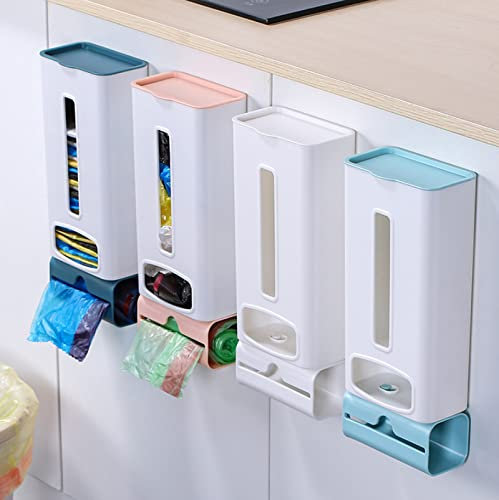 Carrier Bag Dispenser,Plastic Bag Holder,Wall Mount Self Adhesive Carrier Bag Garbage Storage Box,Easy-Access Openings, Easy to Install, Mounts on Wall or Inside Cabinet Cupboard (dark blue)