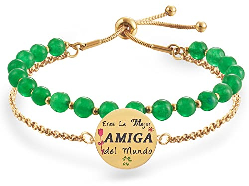 LParkin Doble Cuenta Pulseras Amistad Acero Inoxidable, Pulsera Niña Personalizada Verstellbar, Regalos Cumpleaños Original, Oro, 17+5cm, Edelstahl