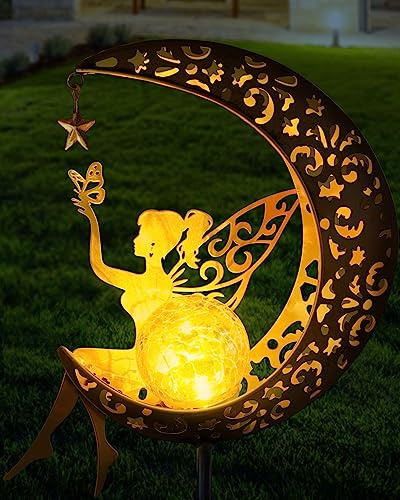 Vuees Solar Fairy Moon Garden Stake Light, Outdoor Yard Patio Decor Gift