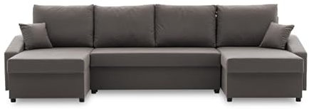 Sofini Ecksofa Sparta Plus mit Schlaffunktion! Best Ecksofa! Eckcouch mit Bettkästen! Wohnzimmer möbel, polstermöbel. Schlafcouch mit Kissen, bequem mit stauraum. (MIKRO 27)