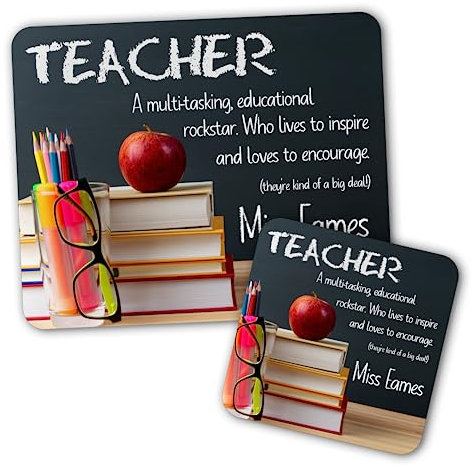 for Teacher end of term gift leaving present Personalised Mouse Mat Teacher Coaster Set (Mouse Mat & Coaster Set)