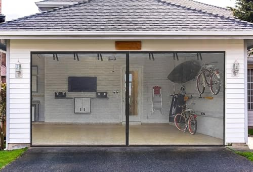 Garage Screen Doors for 1 car garage-12x7FT Fiberglass Durable Heavy Duty Magnetic Garage Door Screen Retractable Hands Free with 6 Roll Up Straps for Patio Workshop Home Gym Sun Room