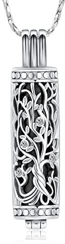 QGJNSGC Collier urne pour cendres pour homme et femme - Arbre de vie cylindrique - Bijou funéraire - Pendentif funéraire - Cadeau pour cendres, Acier inoxydable