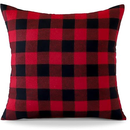 Ohok Dekorativ Vintage Kissenbezug, Polyester Leinen Plaid Zierkissenbezüge, Deko Sofakissen Couchkissen Kissenhülle Set für Schlafzimmer Wohnzimmer Sofa Couch Auto (40x40 cm, 1 Stück Rot-Schwarz)