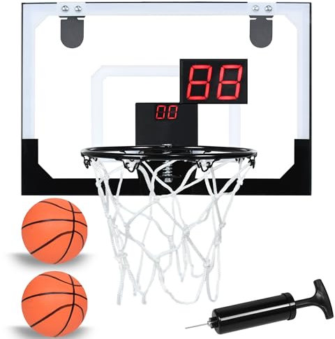 Aufun Mini Basketballkorb Indoor Kinder mit elektronischer Anzeigetafel und Sound, hängendes Basketballbrett mit Bällen und Pumpe Indoor Outdoor Wurfspiele für Kinder