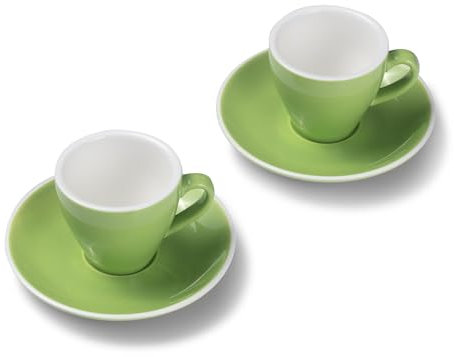 Terra Home 2er Espresso-Tassen Set - Grün, 90 ml, Glossy, Porzellan, Dickwandig, Spülmaschinenfest, italienisches Design - Kaffee-Tassen Set mit Untertassen