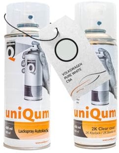 UniQum Autolack + Klarlack 2K Spraydose für VOLKSWAGEN PURE WHITE C9A Autolack Reparatur 2 x 400 ml