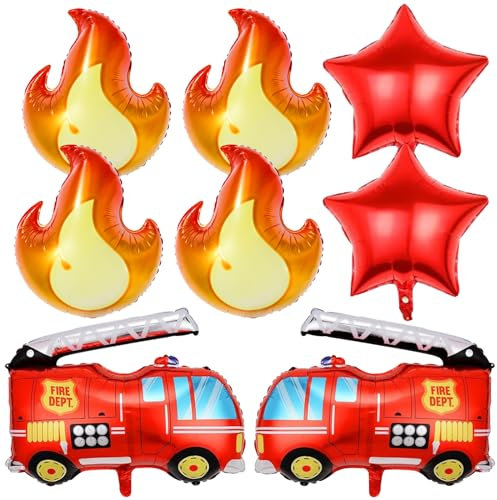 TECHEEL Feuerwehrauto Geburtstag Luftballon, Feuerwehr Geburtstag Deko Feuerwehrauto Ballon,Rote Flammen Folienballons Geburtstagsdeko Für Junge Feuerwehr Deko Kindergeburtstag Thema Party Deko