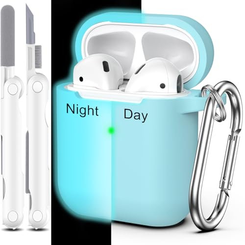 MHYALUDO Kompatibel mit Airpods-Hülle mit Reinigungsset und Schlüsselanhänger, Kompatibel mit Airpods 2 Generation 2019, 1 Gen 2016, weicher Schutz, Kompatibel mit Apple AirPods-Hülle,Nachtleuchtend