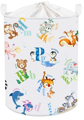 Clastyle Buchstabe Kinder Wäschekorb mit Henkel Faltbar Kleidung Spielzeug Aufbewahrungskorb Jungen Mädchen Aufbewahrungsbox für Babyzimmer Bad, Nautische Tiere, 36 * 45 cm