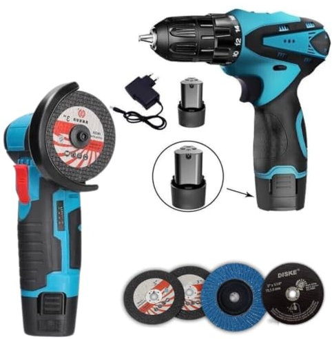 Perceuse visseuse sans fil, mini meuleuse d'angle, coupe électrique flexible avec 4 disques, 2 batteries 48 V et chargeur, ensemble complet