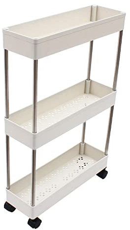 HuKaiL Küchenwagen mit 3 Abnehmbare Ablagen, Aufbewahrungswagen auf Rollen Trolley Rollwagen Weiß, Kleines Regal Stehend Nischenregal für Küche Badezimmer Bad und Büro (38 * 12 * 62cm)