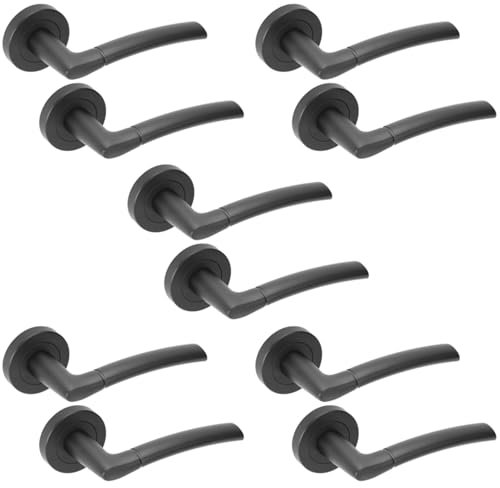 Hunta HANDLEZONE® 5 Sets Neemo Lever On Round Rose Door Handles, Internal Passage Latch Handles - Black Matt