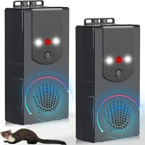 Warmfay Ahuyentador de martas ultrasónico y luz estroboscópica, 2 unidades