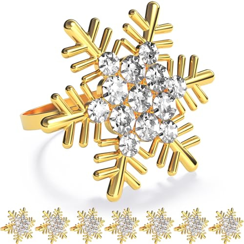 ZeeDix 12 Stück Gold Serviettenringe Weihnachten Schneeflocken | Serviettenringen für die Festtafel, Dekoration für Hochzeit, Weihnachten, Erntedankfest, Urlaub, Party, Dinnerpartys