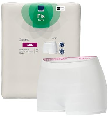 ABENA Fixierhosen Super 3er-Pack, Größe 6XL, OEKO-TEX zertifizierte Fixierhosen für Wochenbett- oder Inkontinenzeinlagen. Nahtlos, atmungsaktiv und waschbar. Postpartale Unterhosen.