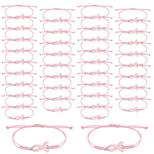 lasuroa Bracelets de Sensibilisation à la Poitrine, Cordon Réglable Bracelets Tressés en Ruban Rose Accessoires Inspirants pour Femmes Cadeaux Fête Fournitures d'Événements de Bien-Être Social