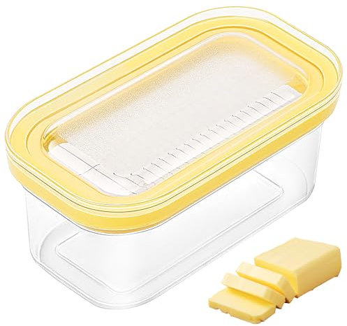 Mantequillera de plástico con cortador,Manteigueira,contenedor de mantequilla de acero inoxidable,caja de conservación para mantequilla y queso para la cocina (amarillo)