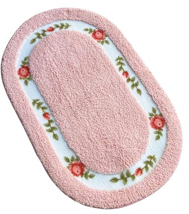 Sytian Nice Rose Flower Bathroom Rugs Bath Rugs Bath Mat Door Mat Super Soft Non Slip Absorbent (Pink, 15.7 x 23.6 Inches, Oval)