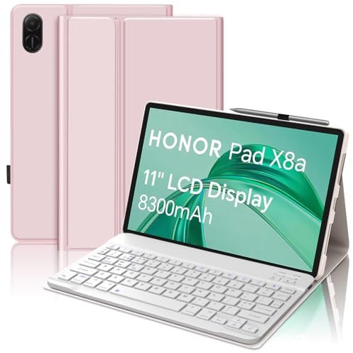 SENGBIRCH Keyboard Case for Honor Pad X8a 11'' 2024 - Detachable Bluetooth Keyboard, Protective Cover for Honor Pad X8a 11 inch with Wireless Keyboard, Light Pink