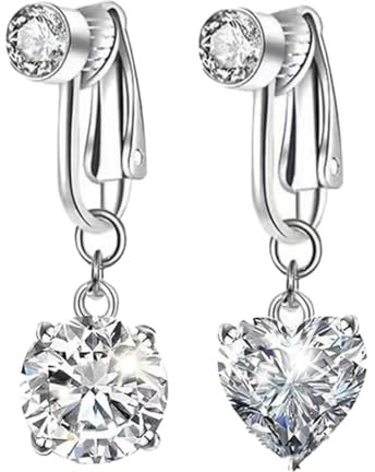 WeddHuis 2 Stück Fake Bauchnabelpiercing Chirurgenstahl Fake Belly Button Piercing Clip Kristallkugel Anhänger Herz Nabel Piercing Schmuck für Frauen (Silber)