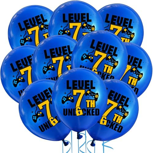 Cxryrzhe 10Pcs Blue Video Game 7th Birthday Balloons 12 Latex Blue Gaming Balloons Game Themed 7th Birthday Party for Boys Teens Player Birthdays Party Supplies Decorations Balloons