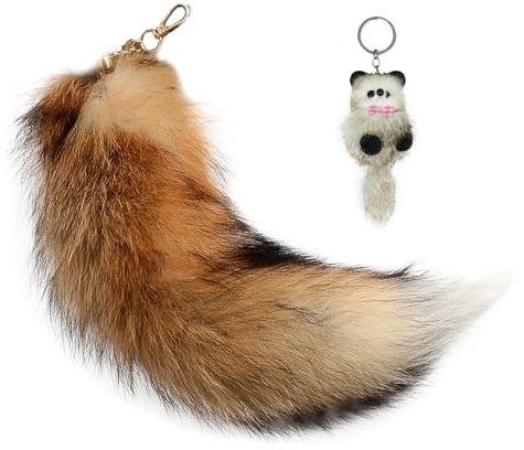 TELAIN Fuchsschwanz Schlüsselanhänger Set, Mit Kleinem Waschbär Und Fox Charm, Schlüsselring Und Taschenanhänger, Für Weihnachten Und Mehr