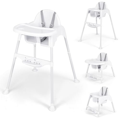 COSTWAY 4 in 1 Hochstuhl Baby, Kinderhochstuhl mit abnehmbaren Tablett & Sicherheitsgurt, Babyhochstuhl umwandelbar mit verstellbaren Fußstütze, Babystuhl Kinderstuhl für Baby ab 6 Monaten (Weiß)
