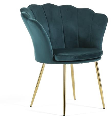 Gepolsterter Sessel mit Muschel-Rückenlehne aus Samt mit verchromten Beinen und Kissen, für Wohnzimmer, Schlafzimmer und Esszimmer Shelly (Goldene Beine, Samt Ottan)