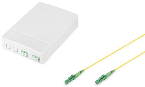 DIGITUS DN-931096 FTTH Anschlussdose + 1x Glasfaserkabel mit LC-Stecker 3m – Gehäuse inkl. 2x LC/APC Duplex Kupplung – Integrierte Spleißkassette – Aufputz Wandmontage – Weiß
