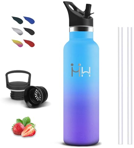 Botella Agua Acero Inoxidable, 750ml Botella Termica, A Prueba de Fugas, Cantimplora con Pajita, sin Bpa, Aislamiento al Vacío, Cantimplora para la Correr, Oficina, Cámping, Senderismo, Gimnasia, Yoga