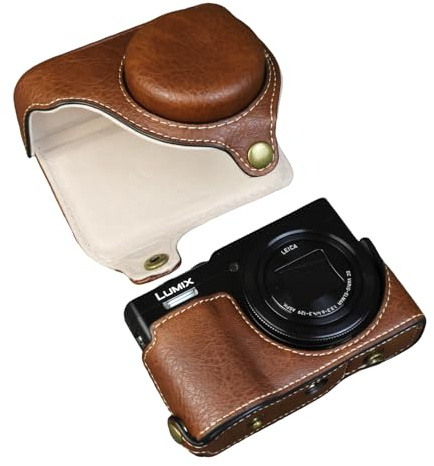 Aisnyho Camera Case for Panasonic Lumix DC-TZ99,PU Leather Protective Cover Detachable Carrying Case Bag with Adjustable Shoulder Strap (Coffee)