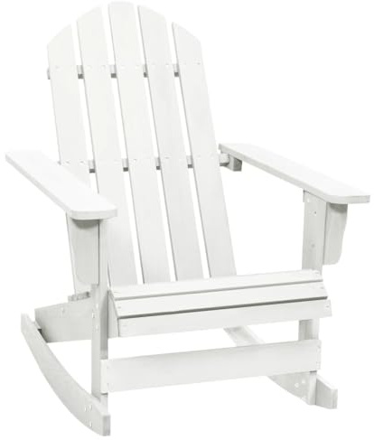 Qnhdfrt Garten-Schaukelstuhl aus Massivholz Weiß, Klassischer Vintage Schaukelstuhl für Garten Terrasse Balkon, Outdoor Sessel mit Robustem Hartholz Rahmen