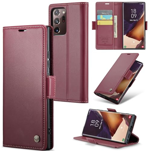 Rerzoiro Handyhülle für Samsung Galaxy Note 20 Ultra Hülle, Premium PU Lederhülle Klappbar Flip Case [RFID Blocker] Tasche Magnet Kartenfach Klapphülle Schutzhülle für Samsung Note 20 Ultra, Rot