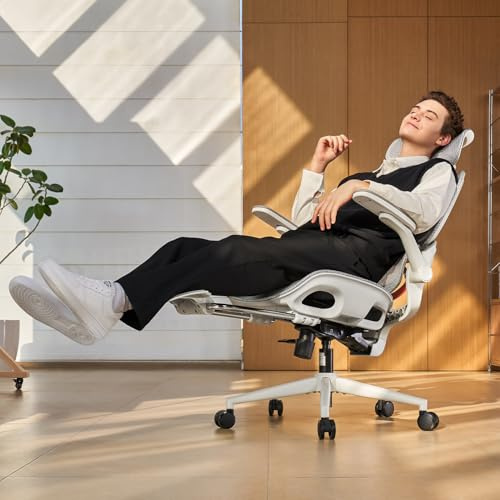 SIHOO B100 Pro Sedia Ergonomica da Ufficio con Poggiapiedi, Sedia da Scrivania Supporto Lombare 4D, Sedia per Computer Poggiatesta 3D, Braccioli Pieghevoli 4D, Reclinazione 90-135°, Bianco