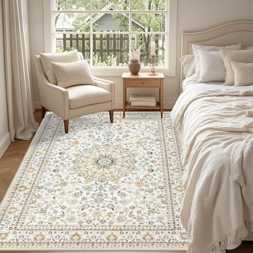 Strloepr Teppiche Gegend Wohnzimmer Schlafzimmer Esszimmer Deko Aesthetic Sofa Tisch,Vintage florales Landhaus-Heimbüro Beige, Mehrfarbig, 200 x 200 cm