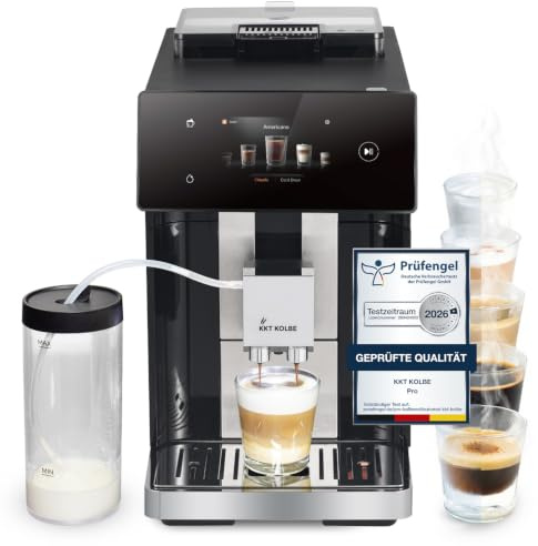 KKT KOLBE Pro Kaffeevollautomat mit Milchbehälter, Milchschaumdüse und Zubehör, 2 Tassen Funktion, 15 Bar, 7-stufiges Mahlwerk, TFT Touchscreen, Automatische Reinigung, 10 Getränke, schwarz silber