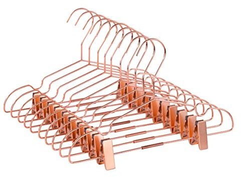 25Pack Koobay 13 Rose Gold Copper Shiny Metal Wire Clothes Hangers With Adjustable Clips for Shirts Coat Storage & Display
