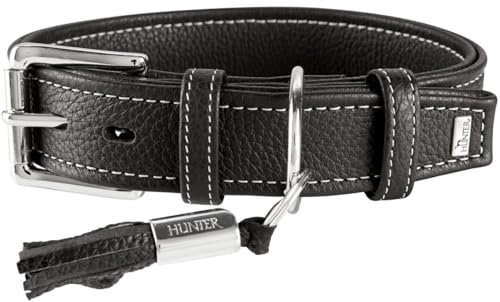 HUNTER CANNES Hundehalsband, Leder, Nappaleder, weich, edel, elegant, 45 (S), schwarz