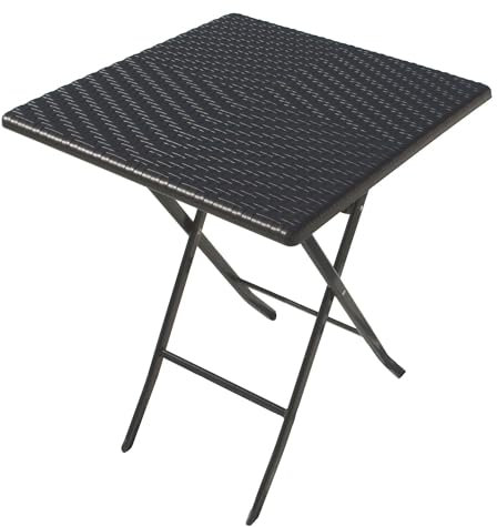 Lemodo Klapptisch mit Tischplatte in schwarzer Rattan-Optik, Balkontisch 62 x 62 cm (L x B) | Beistelltisch bis zu 40 kg belastbar, Gartentisch, robuster Plastiktisch