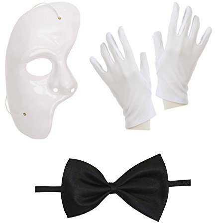 Robelli Phantom der Oper Halloween Kostüm Satz (Maske, Handschuhe, Fliege)