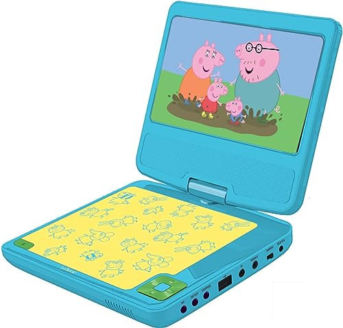Lexibook, Peppa Pig, Lecteur DVD portable, écran LCD 7”, 2 haut-parleurs, batterie rechargeable, jaune/bleu, DVDP6PP