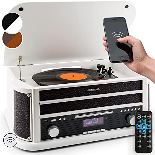 Auna Vinyl Record Player, 3-Speed Bluetooth Turntable with Speakers, DAB Radio & USB