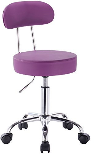 WOLTU Rollhocker Schminkhocker Hocker höhenverstellbar mit Rollen & Lehne Violett Arbeitshocker 360° Drehhocker Bürostuhl Kosmetikhocker für Werkstatt, Schönheitssalons, Studios, Tätowierungen