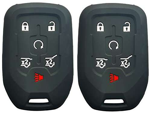 2Pcs Coolbestda Silicone 6Button Smart Key Cover Fob Glove Pouch Case Remote Skin Keyless Jacket Holder Protector for 2017 2018 2019 2020 2021 2022 2023 Chevrolet Suburban Tahoe GMC Yukon XL