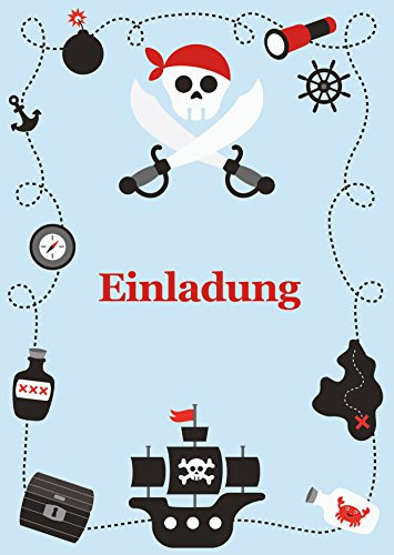 10 Einladungskarten zum Kindergeburtstag PIRAT - für Kinder, Jungen, Geburtstagsfeier Jungs Geburtstagseinladungen im Set