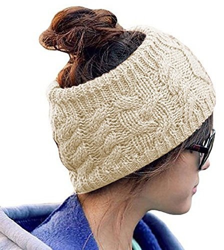 HugeStore Femme Homme Hiver Crochet Laine Bandeau Cheveux Bandeau Cheveux Accessoire Cheveux Serre-Tete Cheveux Headbands Headgear Head wrap Turban Beige